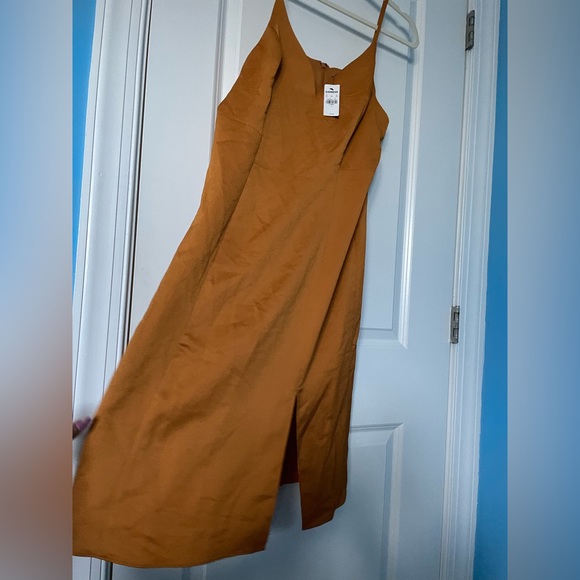 NWT Express Metallic Sheen Gold Dress with Slit | Size Large - Picture 7 of 8